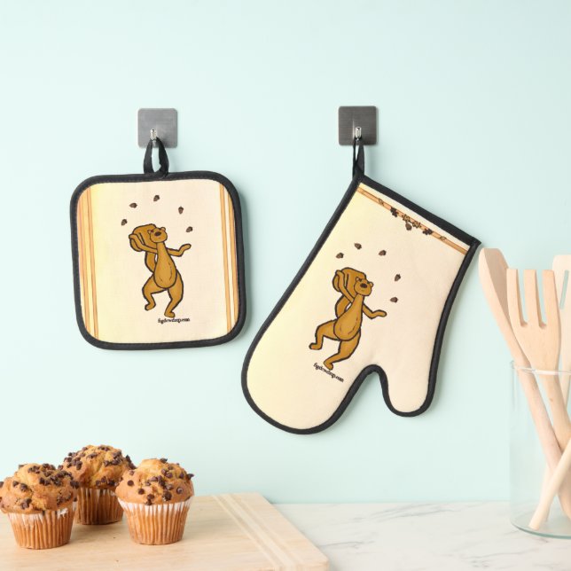 Set De Manoplas Figdewdrop Juggling Squirrel gold pot holders (Insitu (colgante))