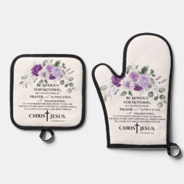Set De Manoplas Filipenses 4:6-7 Escrituras Flores Moradas