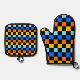 Set De Manoplas Fire and ice checkerboard pattern