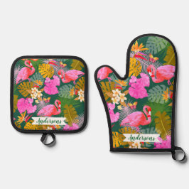 Set De Manoplas Flamingo Garden Dark Green
