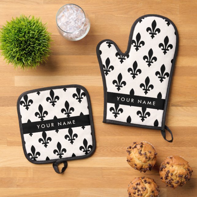 Set De Manoplas Fleur de Lis, Black on White, Black, Your Name (De arriba hacia abajo)