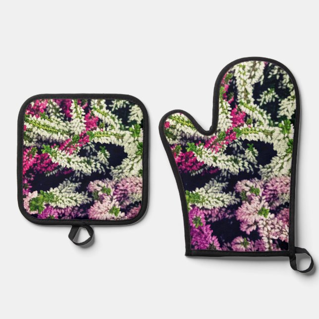 Set De Manoplas Flor blanca, rosa y púrpura (Anverso)