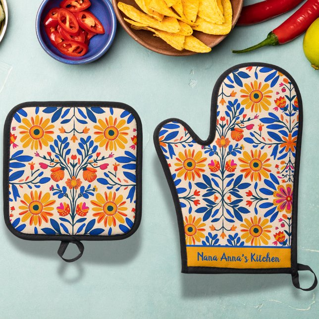 Set De Manoplas Flor de mosaico mexicana (Subido por el creador)