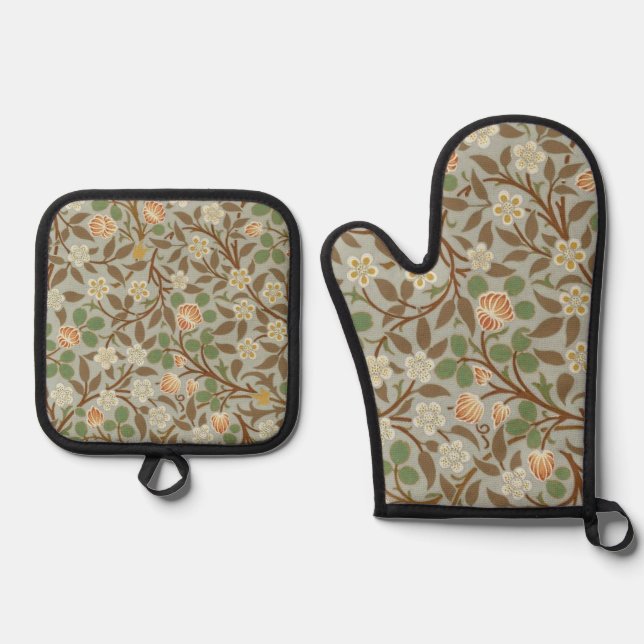 Set De Manoplas Flor de trébol botánico de William Morris (Anverso)
