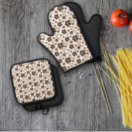 Set De Manoplas Flor natural marrón blanco