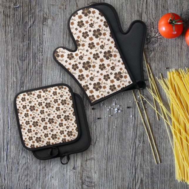 Set De Manoplas Flor natural marrón blanco (Subido por el creador)