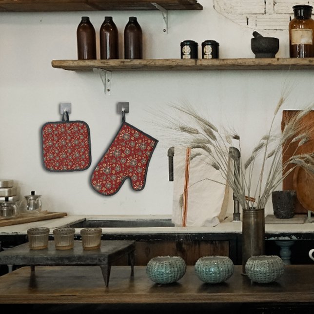 Set De Manoplas Flor natural marrón roja (Subido por el creador)