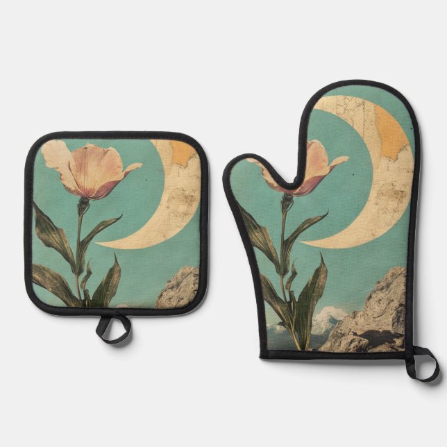 Set De Manoplas Flor rosa y luna creciente (Anverso)