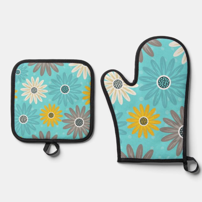 Set De Manoplas Flor verde azulada (Anverso)