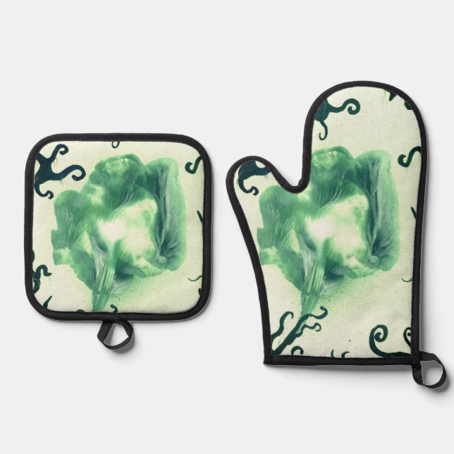 Set De Manoplas Flor verde e hiedra (Anverso)