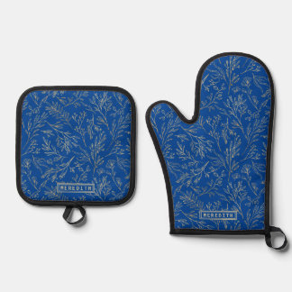 Set De Manoplas Floral abstracta de oro azul real personalizada