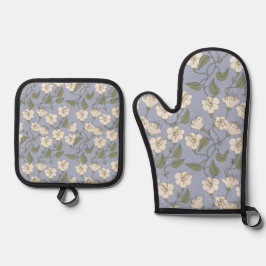 Set De Manoplas Floral de Cottagecore azul ventilado