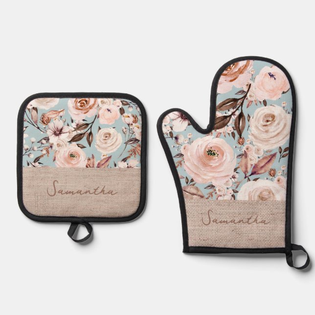 Set De Manoplas Floral de nombre personalizado (Anverso)
