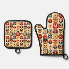 Set De Manoplas Floral folclórica - Monograma personalizado