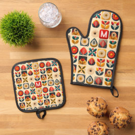 Set De Manoplas Floral folclórica - Monograma personalizado