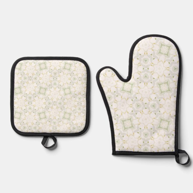 Set De Manoplas Floral Geométrico Neutral Suave (Anverso)