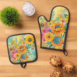 Set De Manoplas Floral retro