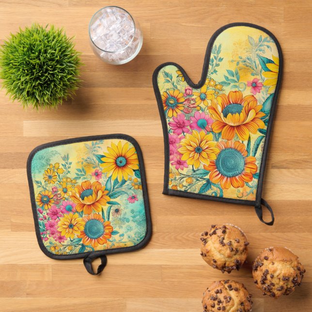 Set De Manoplas Floral retro (De arriba hacia abajo)