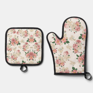 Set De Manoplas Floral Vintage sobre Blanco