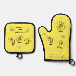 Set De Manoplas Flores amarillas ilustradas