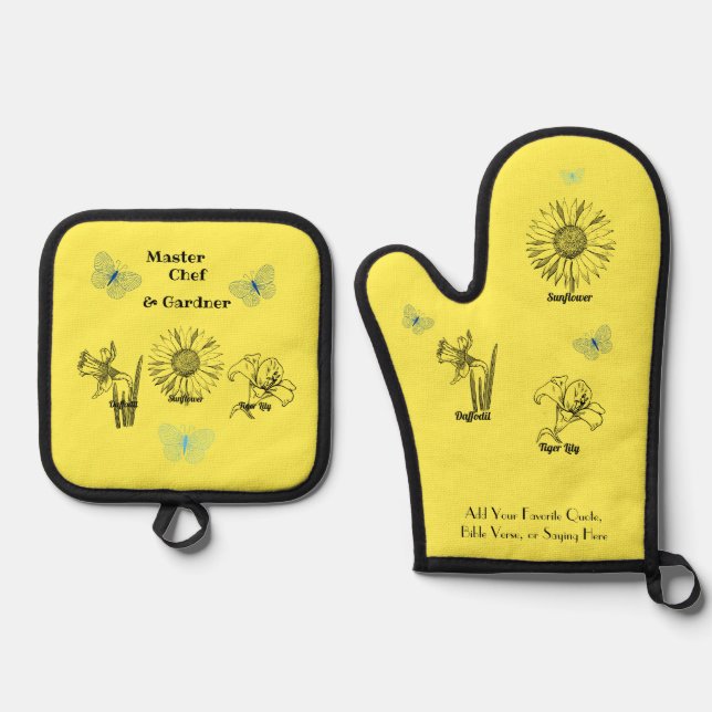 Set De Manoplas Flores amarillas ilustradas (Anverso)