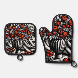 Set De Manoplas Flores Artísticas Modernas Por La Pintura De La Ve