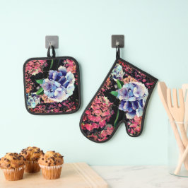 Set De Manoplas Flores azules y rosas