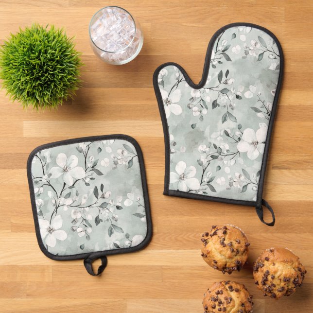 Set De Manoplas Flores blancas grises de moda (De arriba hacia abajo)