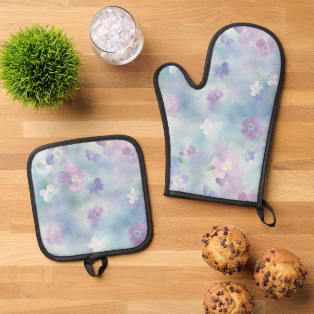 Set De Manoplas Flores blancas lavanda románticas y bonitas   (De arriba hacia abajo)