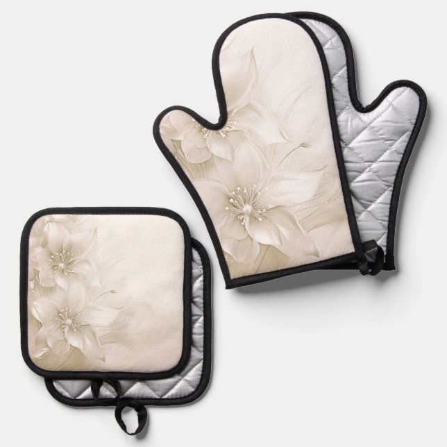 Set De Manoplas Flores Blancas Marfil (Anverso/Reverso)