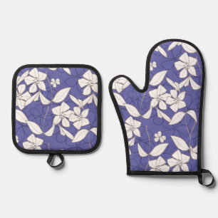Set De Manoplas Flores blancas modernas dibujadas a mano sobre un 