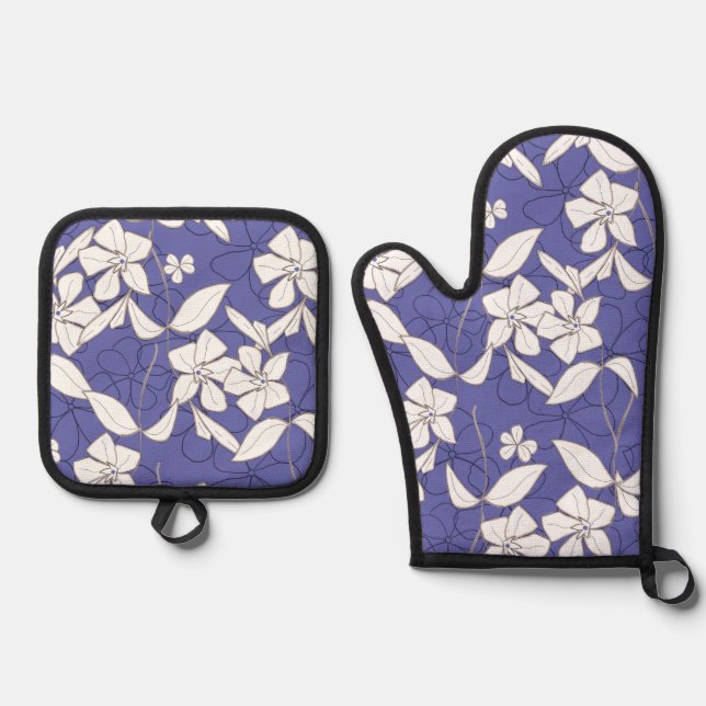 Set De Manoplas Flores blancas modernas dibujadas a mano sobre un  (Anverso)