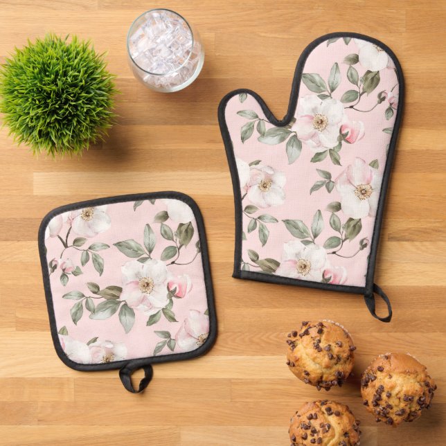 Set De Manoplas Flores Blancas Rosadas Hermosas Baño Nupcial (De arriba hacia abajo)