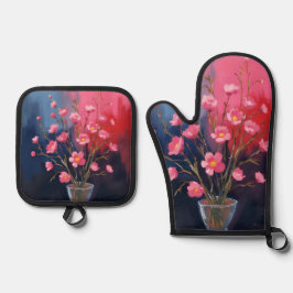Set De Manoplas Flores Bonitas En Un Jarrón