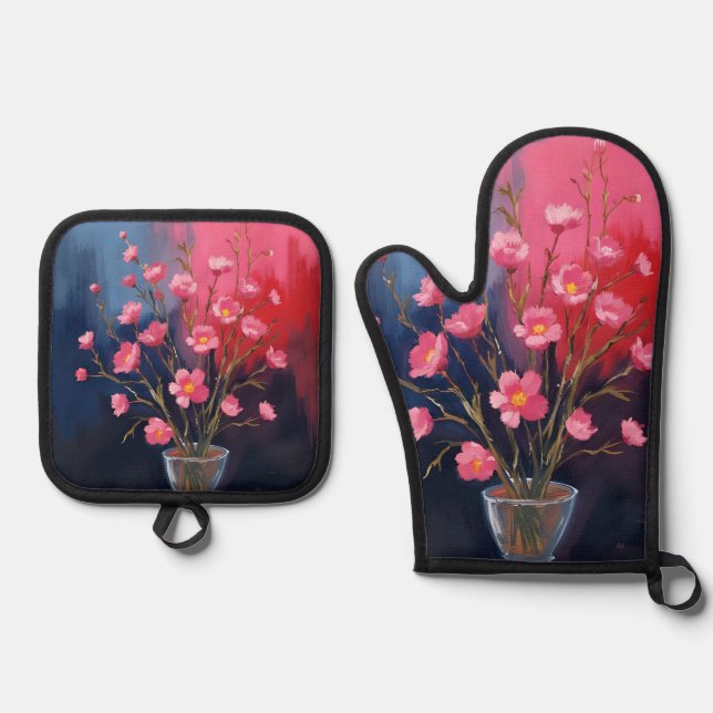 Set De Manoplas Flores Bonitas En Un Jarrón (Anverso)