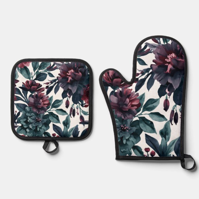 Set De Manoplas Flores Botánicos de Acuarela Malhumorada (Anverso)
