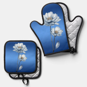 Set De Manoplas Flores de Acuarela Azules