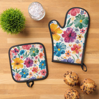 Set De Manoplas Flores de acuarela lindas