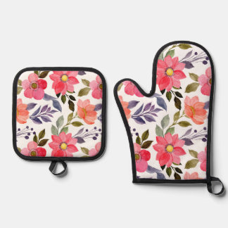Set De Manoplas Flores de acuarela Oven Mitts & Pot Holders