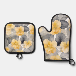 Set De Manoplas Flores De Begonia Amarillas Y Gris