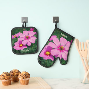 Set De Manoplas Flores de Cosmos Rosadas Personalizadas