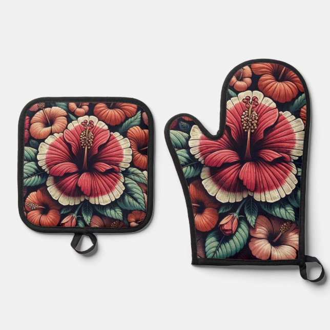 Set De Manoplas Flores de Hibiscus hawaianas (Anverso)