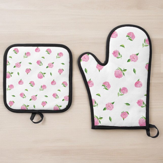 Set De Manoplas Flores de Hortensia Rosa Floral (Subido por el creador)