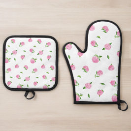 Set De Manoplas Flores de Hortensias Rosadas Floral