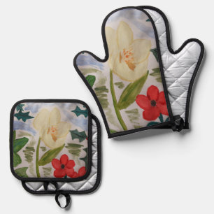 Set De Manoplas Flores de invierno y acebo