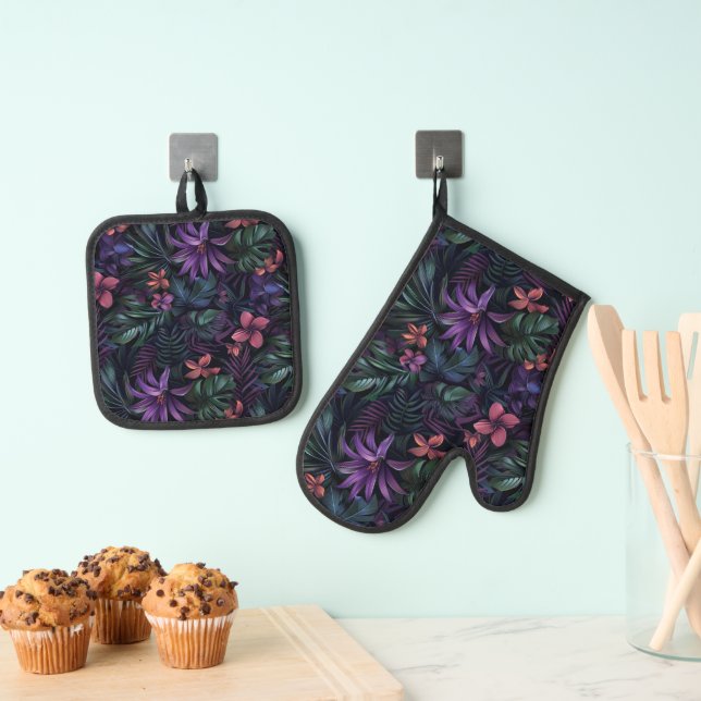 Set De Manoplas Flores de jungla oscura (Insitu (colgante))