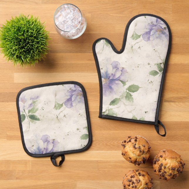 Set De Manoplas Flores de lavanda morada bonitas (De arriba hacia abajo)