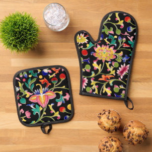 Set De Manoplas Flores de Lotus y vino