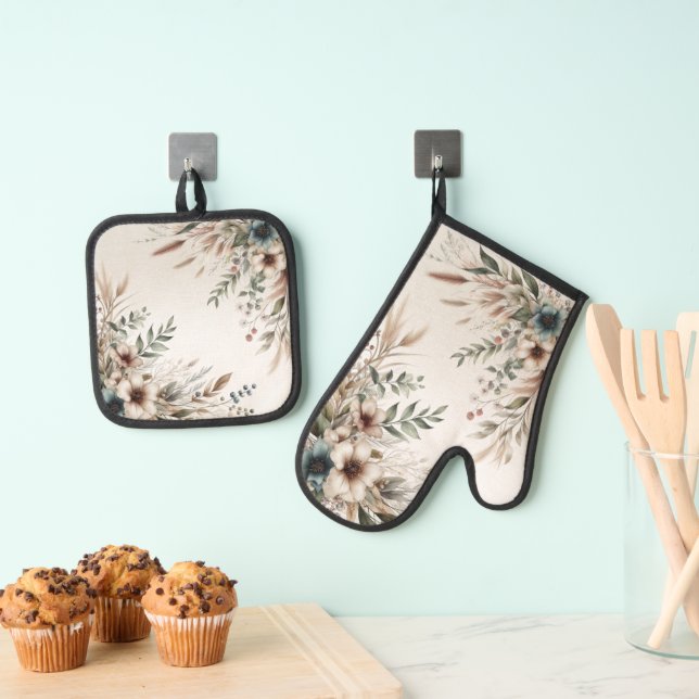 Set De Manoplas Flores de marfil-azul acuarela (Insitu (colgante))