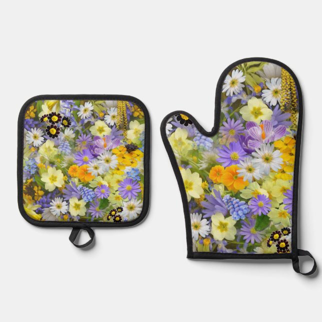 Set De Manoplas Flores de margarita, primavera, narciso (Anverso)
